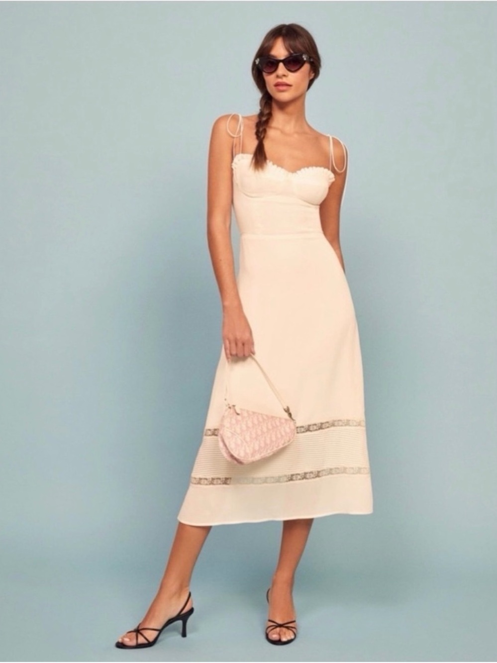 NWT Reformation Ronan Midi Dress Lace Ivory Tie Strap sz 4 - Picture 3 of 10